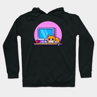 Cute Cat And Computer Cartoon Hoodie